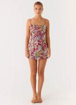 Soul Sound Sequin Mini Dress - Fuchsia Floral Beaded - 图片 2