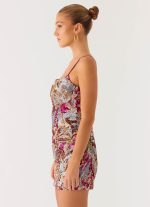 Soul Sound Sequin Mini Dress - Fuchsia Floral Beaded - 图片 3