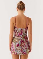 Soul Sound Sequin Mini Dress - Fuchsia Floral Beaded - 图片 4