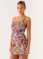 Soul Sound Sequin Mini Dress - Fuchsia Floral Beaded - 图片 5