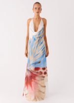 Stars Align Cowl Maxi Dress - White Sea Bloom