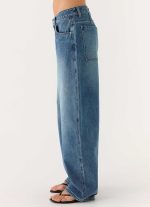 Stevie Low Rise Barrel Leg Denim Jeans - Mid Wash Blue - 图片 2