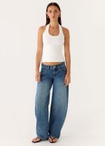 Stevie Low Rise Barrel Leg Denim Jeans - Mid Wash Blue - 图片 5