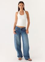 Stevie Low Rise Barrel Leg Denim Jeans - Mid Wash Blue - 图片 6