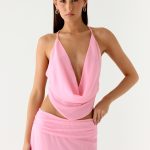 Sweet Charm Cowl Neck Top - Baby Pink