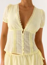 Sweet Lullaby Button Up Shirt - Lemon Yellow - 图片 6