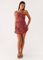 Temptational Beaded One Shoulder Mini Dress - Rust - 图片 6