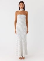 Under The Pagoda Maxi Dress - White Polkadot