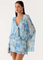 Vanish Into You Mini Dress - Aqua Paisley