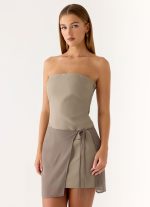 Via Veneto Mini Dress - Sand Brown - 图片 4