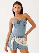 Vianna Denim Bustier Top - True Denim - 图片 10