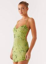 Vietta Sequin Cami Micro Mini Dress - Lime