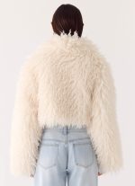 Virginia Cropped Faux Fur Jacket - Ivory - 图片 4