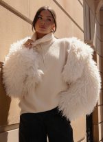 Virginia Cropped Faux Fur Jacket - Ivory - 图片 2