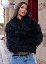 Virginia Cropped Faux Fur Jacket - Black - 图片 3