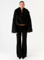 Virginia Cropped Faux Fur Jacket - Black - 图片 7