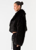 Virginia Cropped Faux Fur Jacket - Black - 图片 5