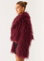 Virginia Cropped Faux Fur Jacket - Maroon - 图片 7