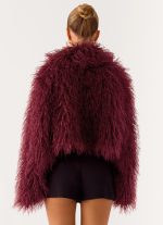 Virginia Cropped Faux Fur Jacket - Maroon - 图片 8