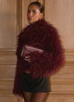Virginia Cropped Faux Fur Jacket - Maroon - 图片 3