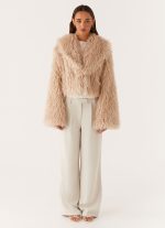 Virginia Cropped Faux Fur Jacket - Taupe - 图片 4