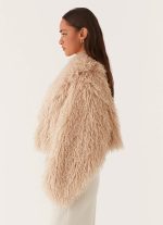 Virginia Cropped Faux Fur Jacket - Taupe - 图片 5