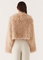 Virginia Cropped Faux Fur Jacket - Taupe - 图片 6
