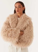 Virginia Cropped Faux Fur Jacket - Taupe - 图片 7