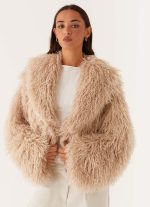 Virginia Cropped Faux Fur Jacket - Taupe - 图片 3