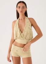 Vivienne Halter Top - Pale Olive