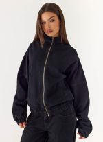 Waylon Denim Bomber Jacket - Black - 图片 5