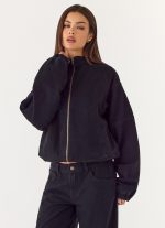 Waylon Denim Bomber Jacket - Black - 图片 6