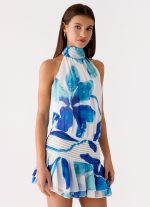 Willow Chiffon Mini Dress - Cerulean Bloom