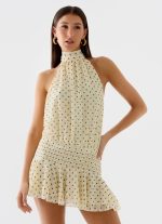 Willow Chiffon Mini Dress - Yellow Polkadot - 图片 5