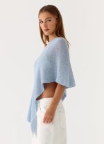 Yas Knit Cape - Blue - 图片 2