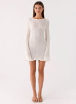 Zenzi Long Sleeve Crochet Mini Dress - White - 图片 4