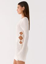 Zenzi Long Sleeve Crochet Mini Dress - White - 图片 2