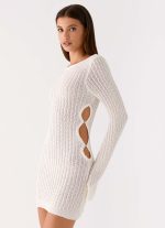 Zenzi Long Sleeve Crochet Mini Dress - White