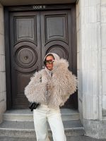 Virginia Cropped Faux Fur Jacket - Taupe